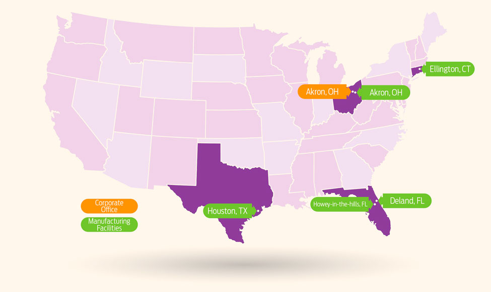 A map of the contiguous United States showing all locations of Country Pure Foods