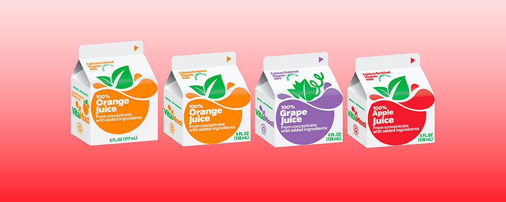Four VitaMost cartons of juice